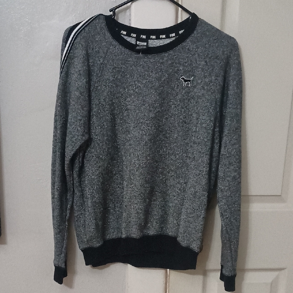 PINK Victoria's Secret Gray and Black Crewneck Sweater